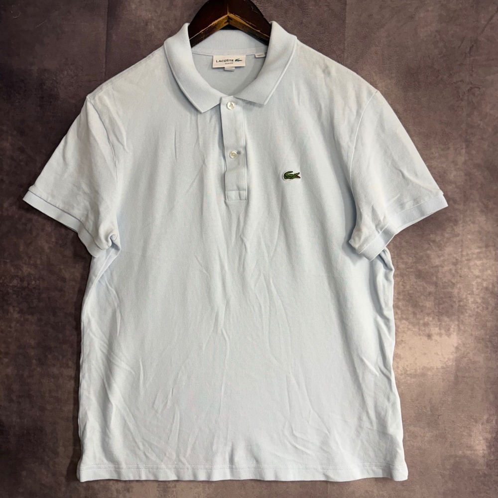 Lacoste Slim Fit Polo Shirt Light Blue Cotton Pique Mens Large FR 5 FA10619
